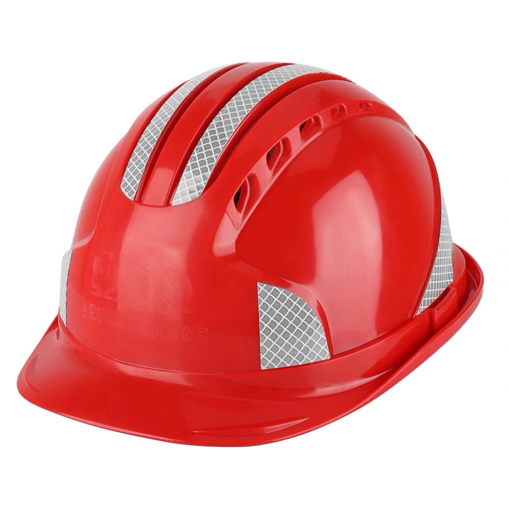 Construction Site Protective Cap Ventilate ABS Hard Hat Reflective Stripe Safety Helmet (Red)