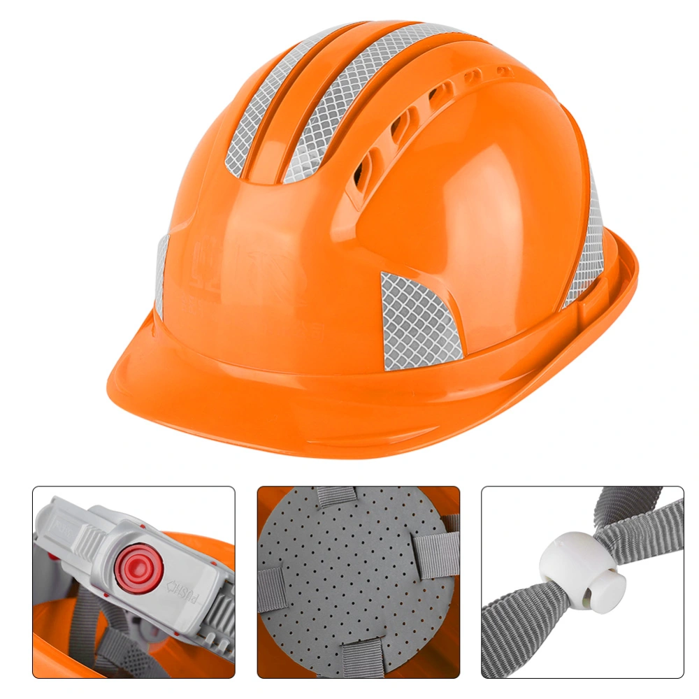 Construction Site Protective Cap Ventilate ABS Hard Hat Reflective Stripe Safety Helmet(Orange)