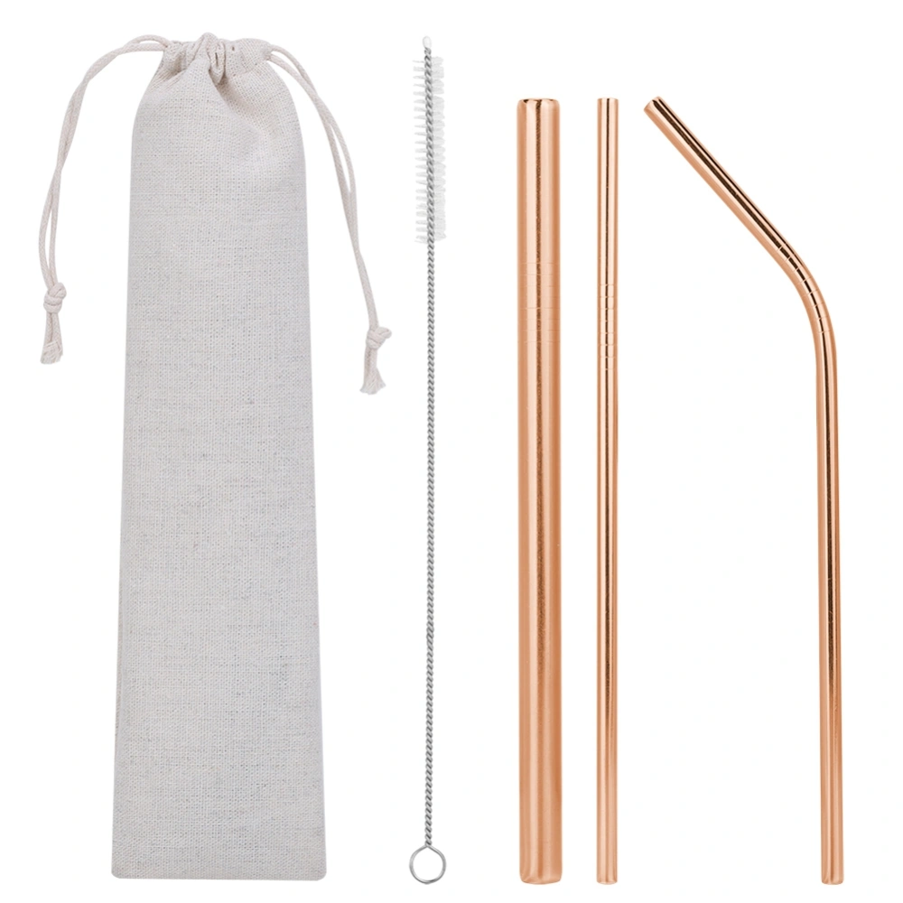 Stainless Steel Straw Portable Travel Drinking Straws (Rose Gold)