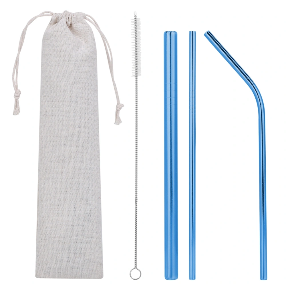 Stainless Steel Straw Portable Travel Drinking Straws (Blue)