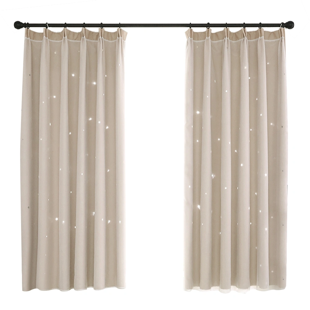 Double Layer Darkening Blackout Window Curtain for Bedroom(Beige)