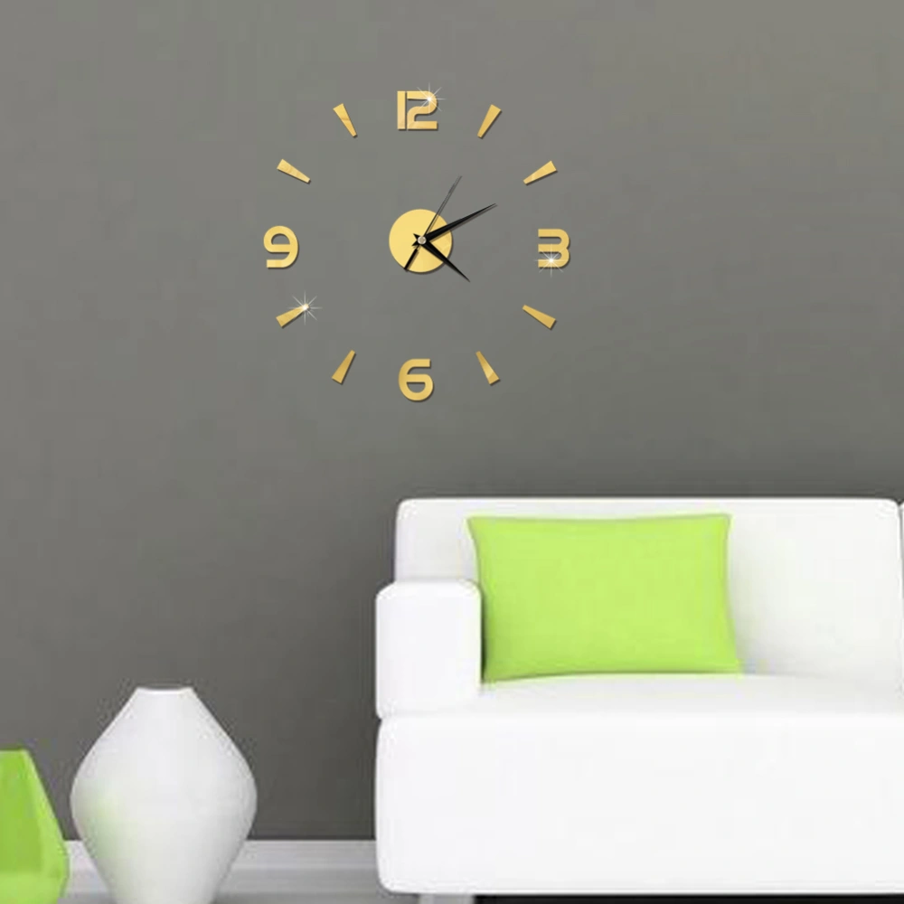 Wall Clock Sticker 3D Big Watch Decor DIY Wall Modern Home Office Room Decor (Gold)