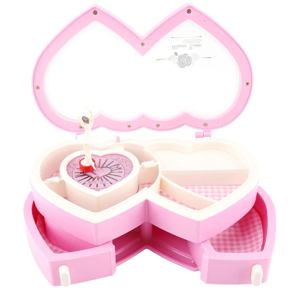 Double Heart Ballerina Musical Jewelry Box Storage Case for Little Girls(Pink)