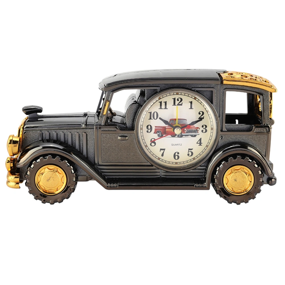 Multi-function Desk Alarm Clock Classical Vintage Car Alarm Clock Gift (Black Gold)