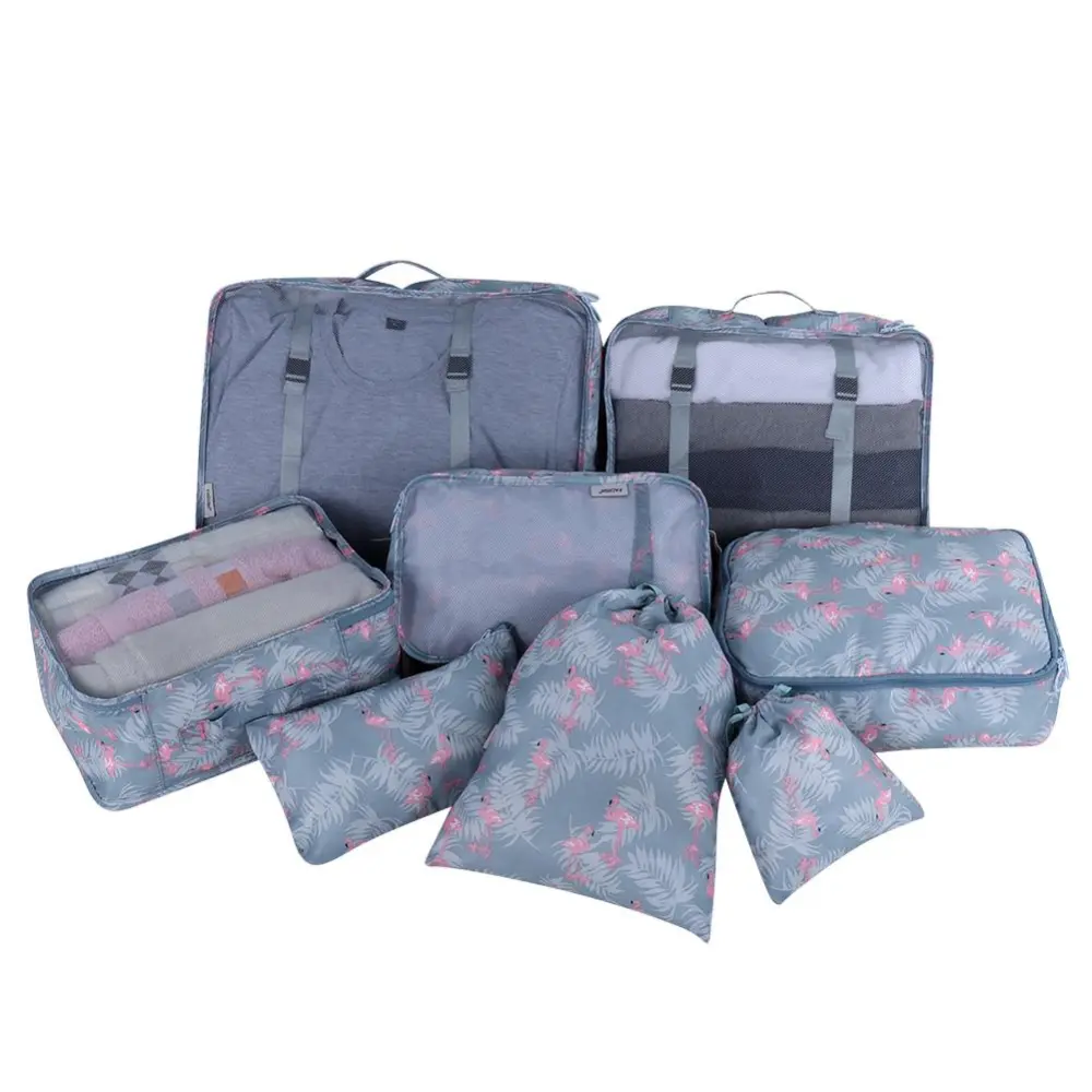 8pcs /set Travel Storage Bags Cubes Pouches Luggage Suitcase Organizer  (Gray)