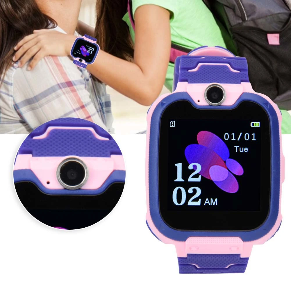 Taking Pictures, Alarm Clock Watch Kid Phone Watch SOS Emergency Call Lighting Watch(Pink)