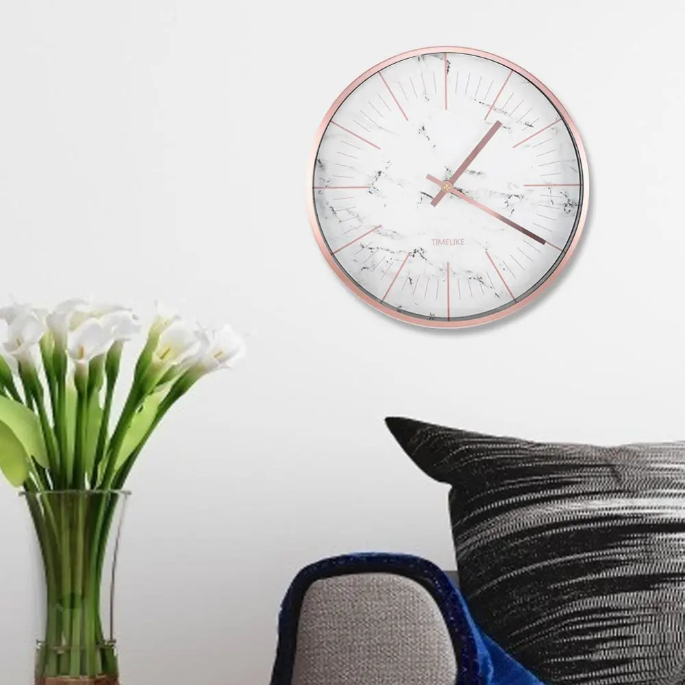 Modern Marble Pattern Wall Clock Wall Decor Home Office Bedroom Decoration (White)