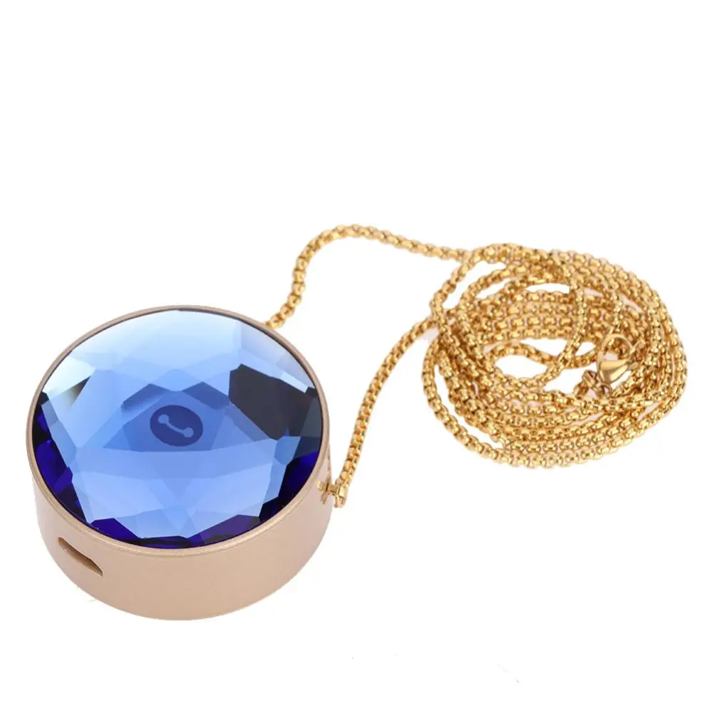 USB Charging Portable Mini Crystal Necklace Negative Ion Air Purifier US Plug 100-240V (Blue)