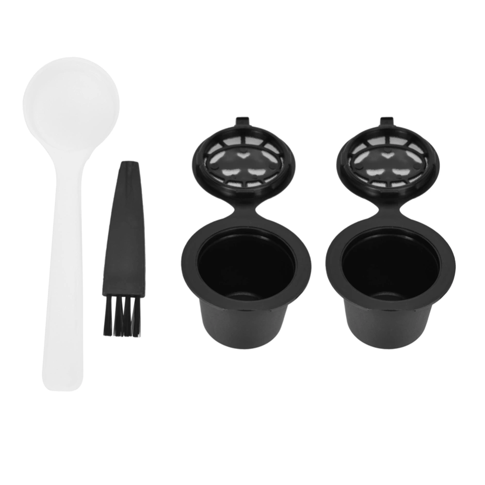 Reusable Refillable Coffee Capsule Pod Filter Cups Set With Spoon Brush (2 Coffee Capsules)