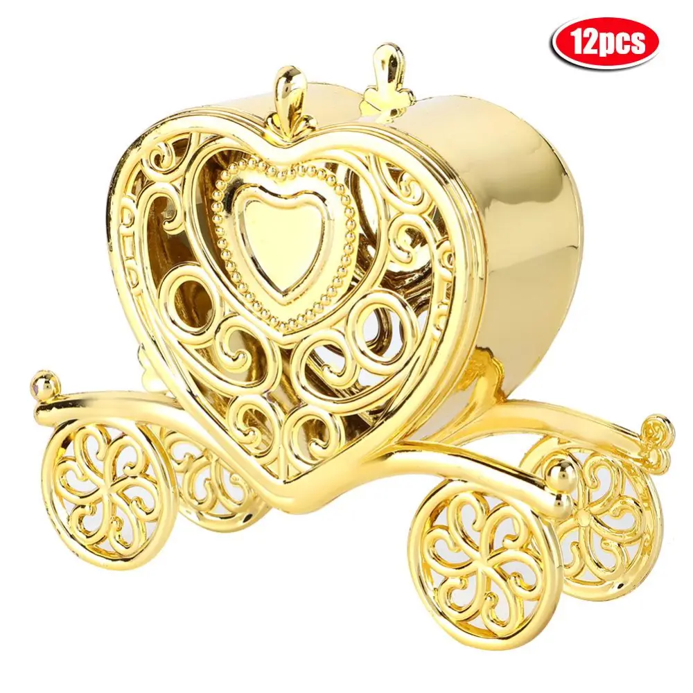 12pcs Romantic Royal Heart-shpaed Carriage Wedding Party Favors Gifts Candy Box (Golden)