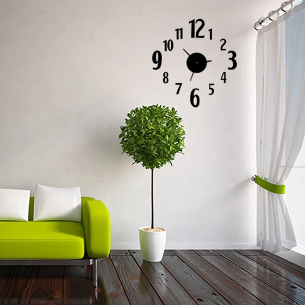 Modern Wall Clocks Frameless DIY Large 3D Non Ticking Clock For Living Room Black