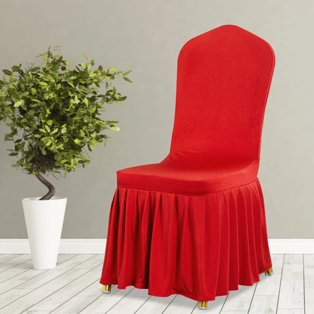 Detachable Pleated Skirt Stretch Slipcover Chair Cover Hotel Wedding Dining Room (Red)