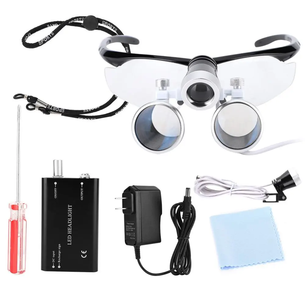 3.5X Dental Loupes Surgical Magnifying Equipment Magnifier with Head Light 100-240V US Plug