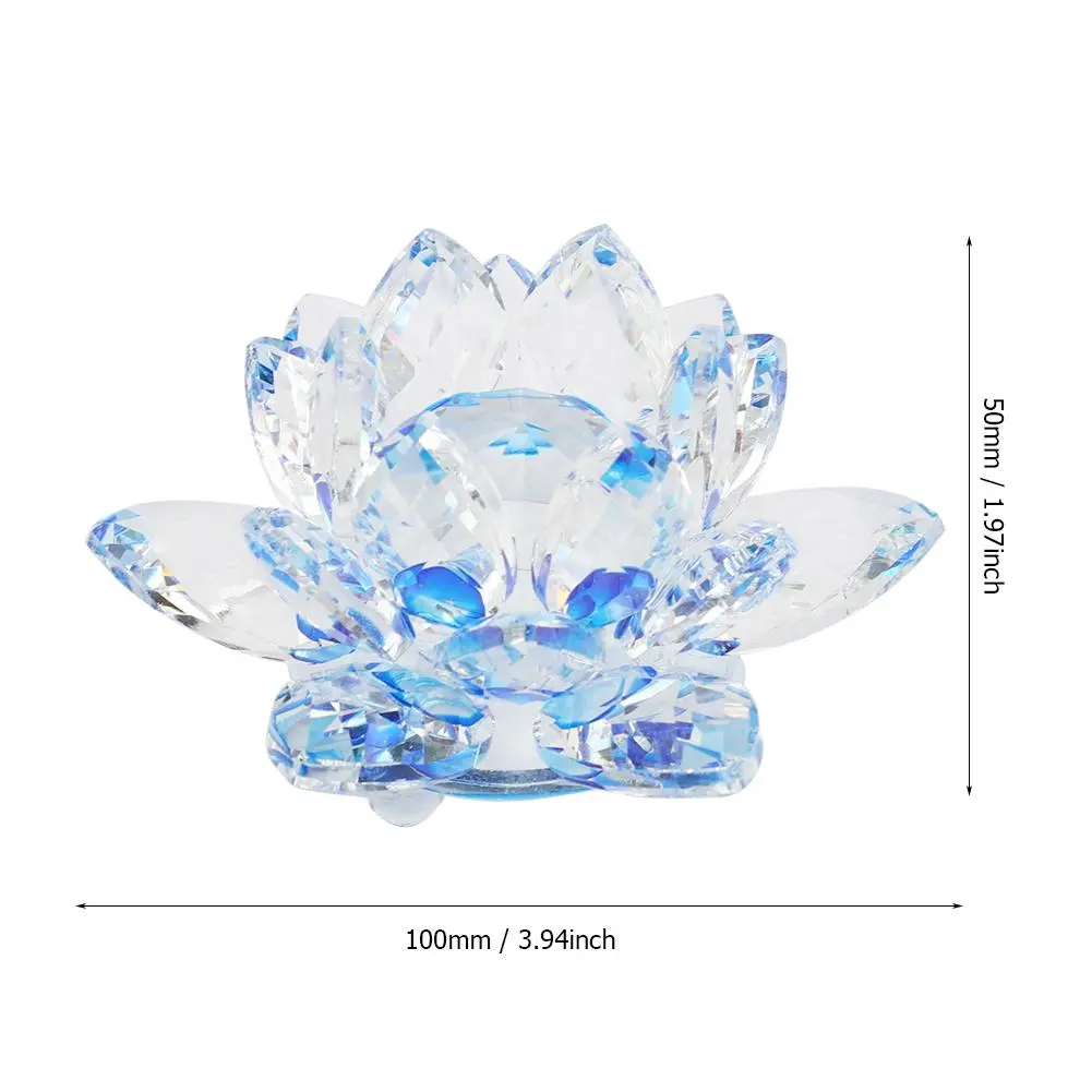 100mm Quartz Crystal Lotus Crafts Paperweight Home Wedding Party Decoration (Blue)