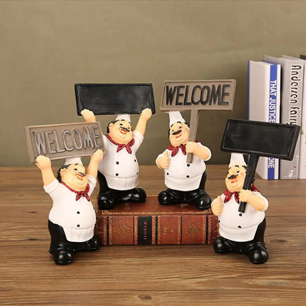 Restaurant Resin Cute Chef Figurine Miniature Statue Ornaments Welcome Board Table Decor