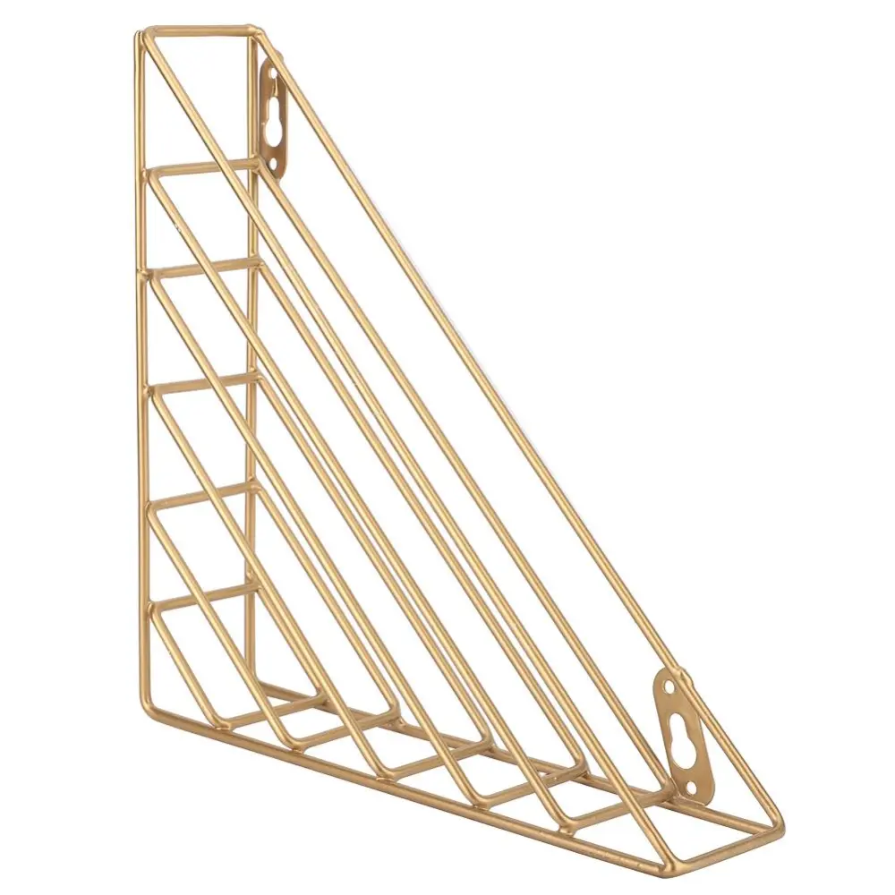 Triangle Stylish Wrought Iron Wall Hanging Storage Rack Magazine Rack Basket Gift（Gold）