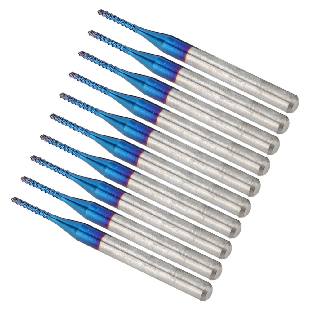 10pcs Carbide Router Cutting Bit Blue Corn End Mill Engraving Bit for CNC PCB Machinery (1.3mm)