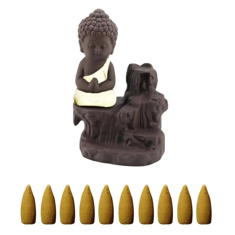 Ceramic Incense Holder Censer Smoke Backflow Incense Burner Decor Ornament (Yellow)