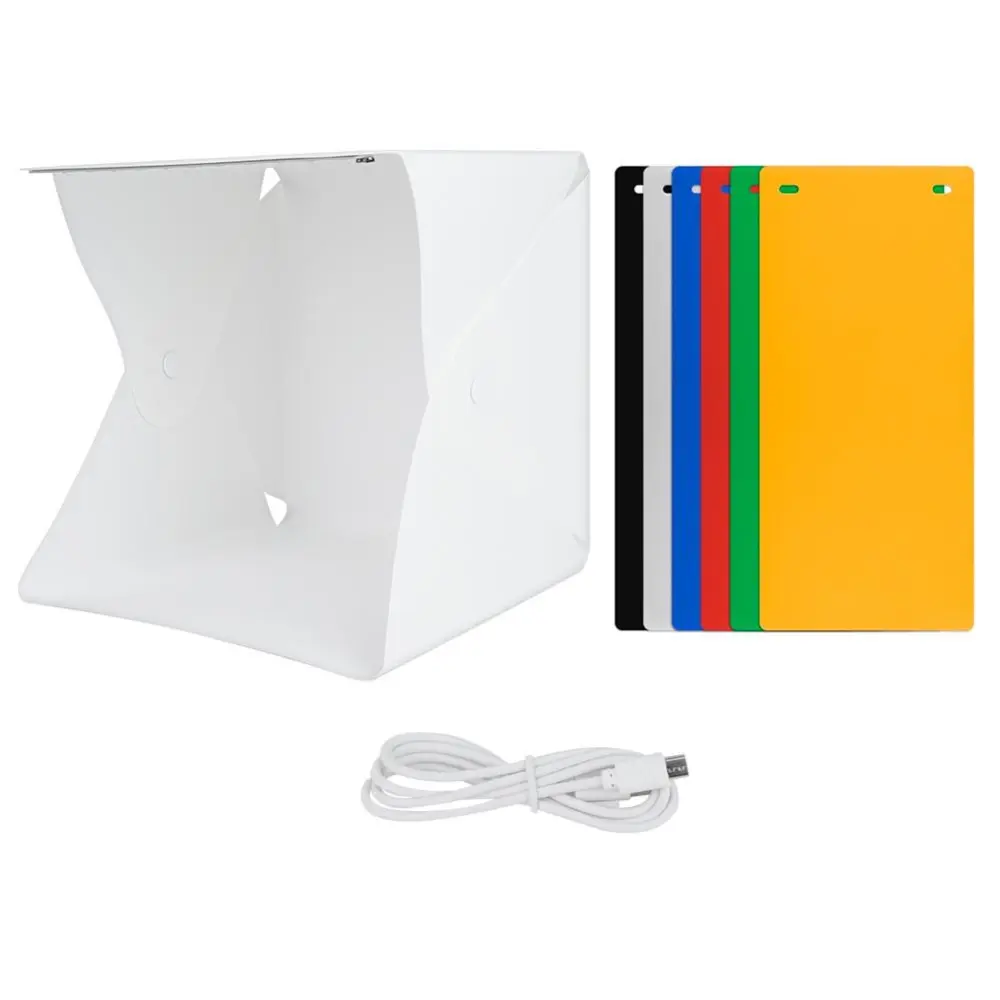 Foldable Photography Mini Studio Box Dual LED Light Tent Kit with 6 Color Backgrounds 24*24cm