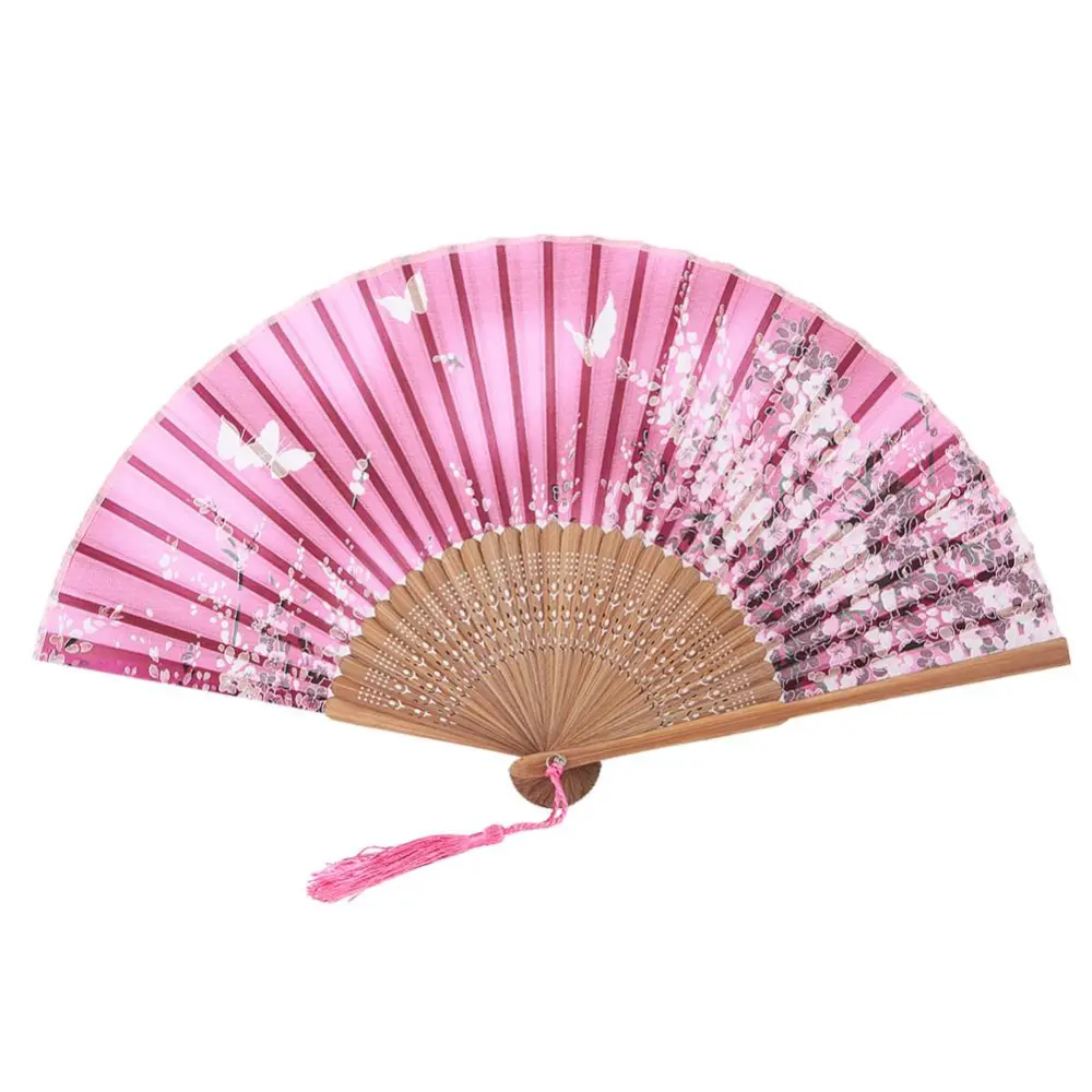 Folding Fan, Japanese Vintage Style Handmade Butterflys Hand Fan For Decoration  (Rose Red)