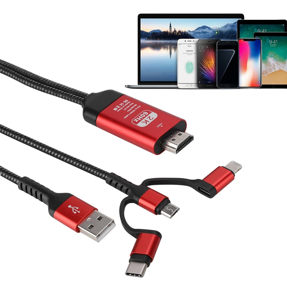 3 In 1 Micro USB/for iOS/Type-C to HDMI HD 4K Video HDTV Converter Adapter Cable