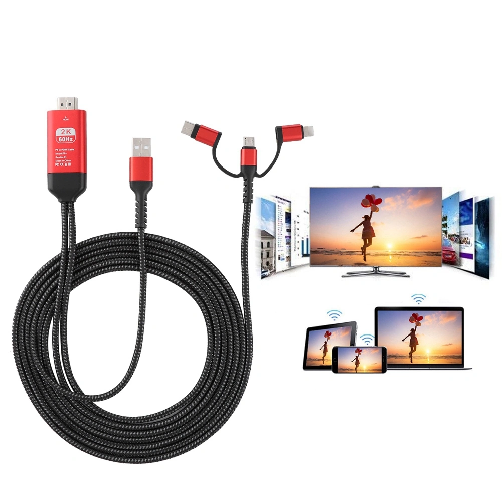 3 In 1 Micro USB/for iOS/Type-C to HDMI HD 4K Video HDTV Converter Adapter Cable