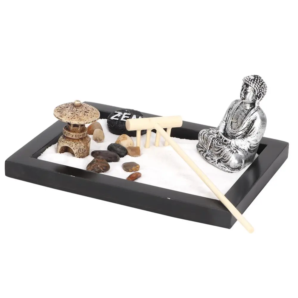 Classic Unique Zen Sandbox Meditation  Artistic Dry Landscape Office Decoration Wooden Craft