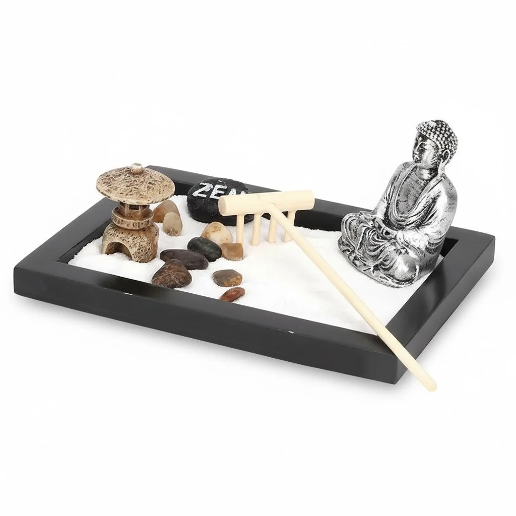 Classic Unique Zen Sandbox Meditation Artistic Dry Landscape Office Decoration Wooden Craft
