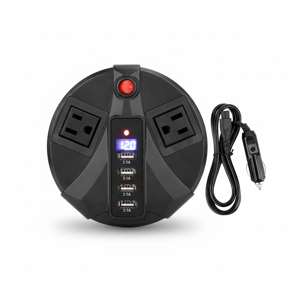 LCD Digital Car Power Inverter Converter 150W with 4 USB Charger Adapter