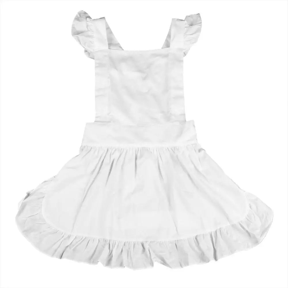 Princess Ruffles Hem Cotton Apron Adjust Waist Women Girl White Apron