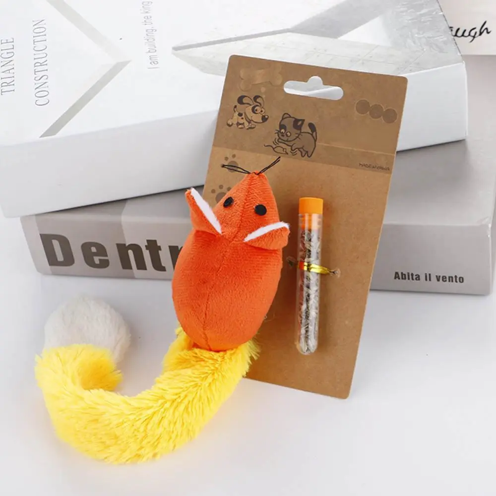 Long Tail Mouse Pet Cat Toys Mouse Training Funny Playing Toys Interactive With Catnip（Orange ）