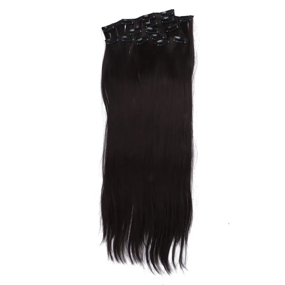 6Pcs Women False Hair Piece Set 16 Clips Long Straight Hair Extension Wig Piece Styling 02#