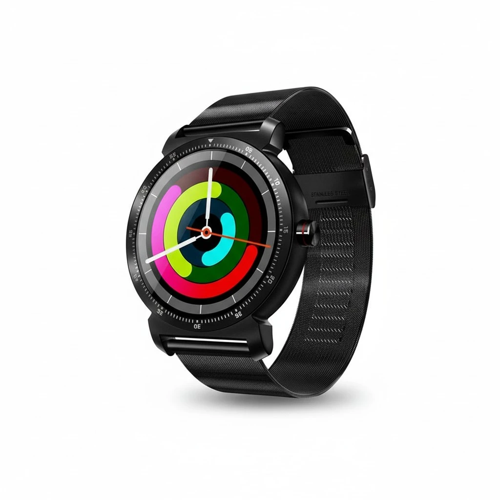 1.3 Inch IPS Bluetooth Round Screen Steel Strap Smart Watch Heart Rate Monitor Bracelet(Black)