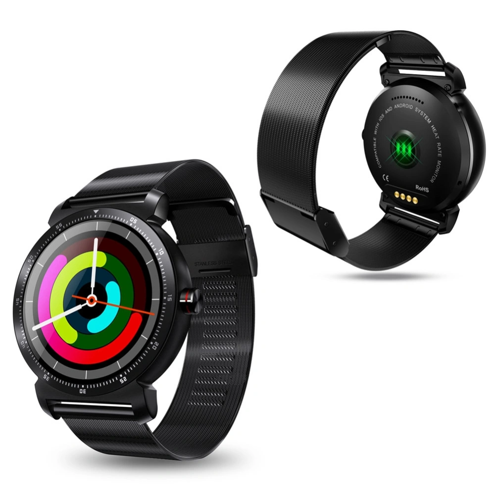 1.3 Inch IPS Bluetooth Round Screen Steel Strap Smart Watch Heart Rate Monitor Bracelet(Black)