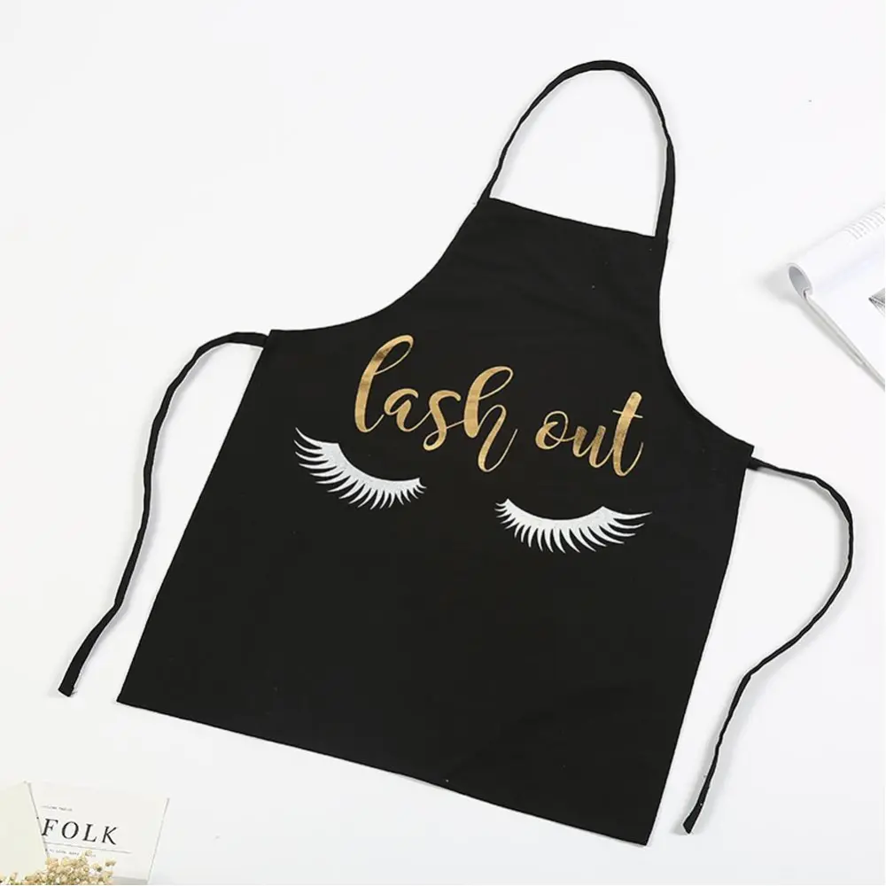 Eyelashes Gold Blocking Cooking Baking Apron for Home Kitchen Cafes Black