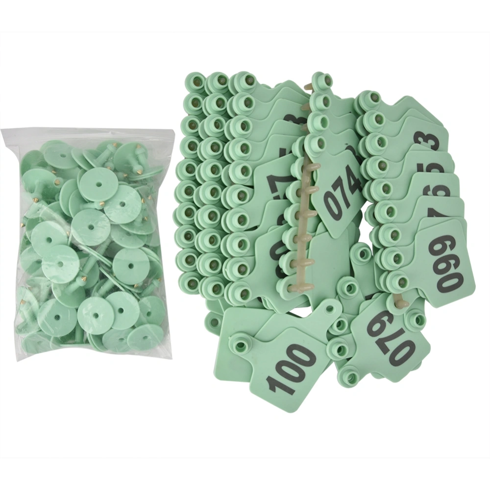 1-100 Number Plastic Livestock Ear Tag Animal Tag for Goat Sheep Pig (Green)