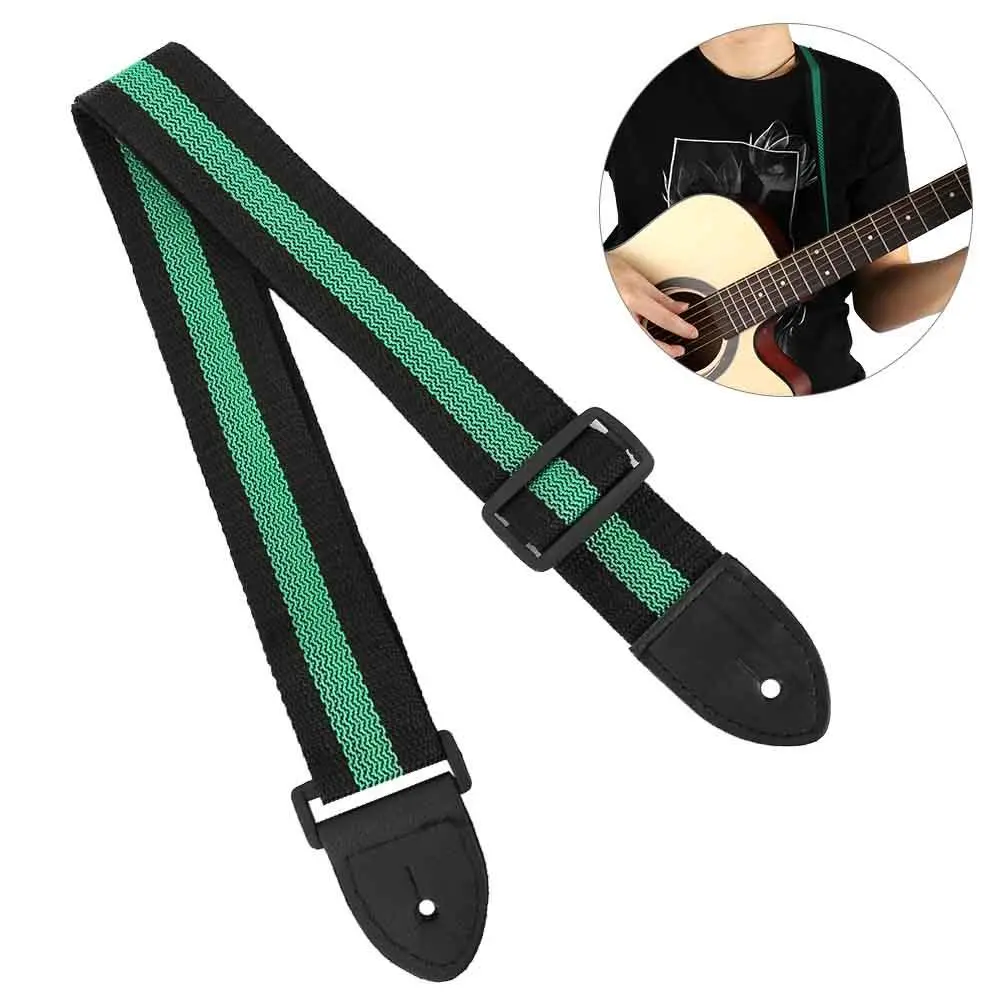 Universal Adjustable Striped Guitar Strap for Electric Guitar Folk Guitar Accessory(Gold Green)