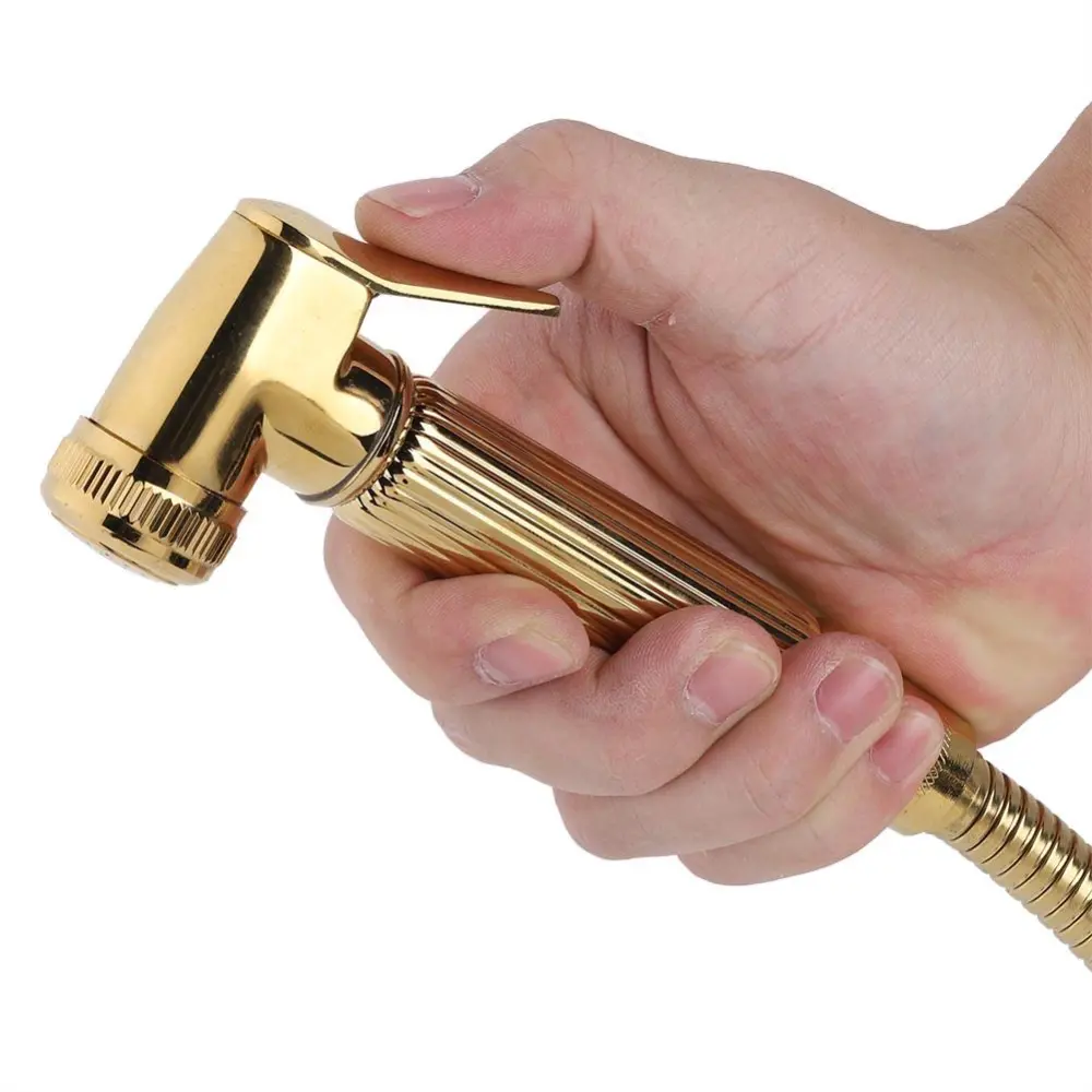 All-copper Pressurized Golden Toilet Spray One Into Two Out Angle Valve Clean Body Bidet Nozzle