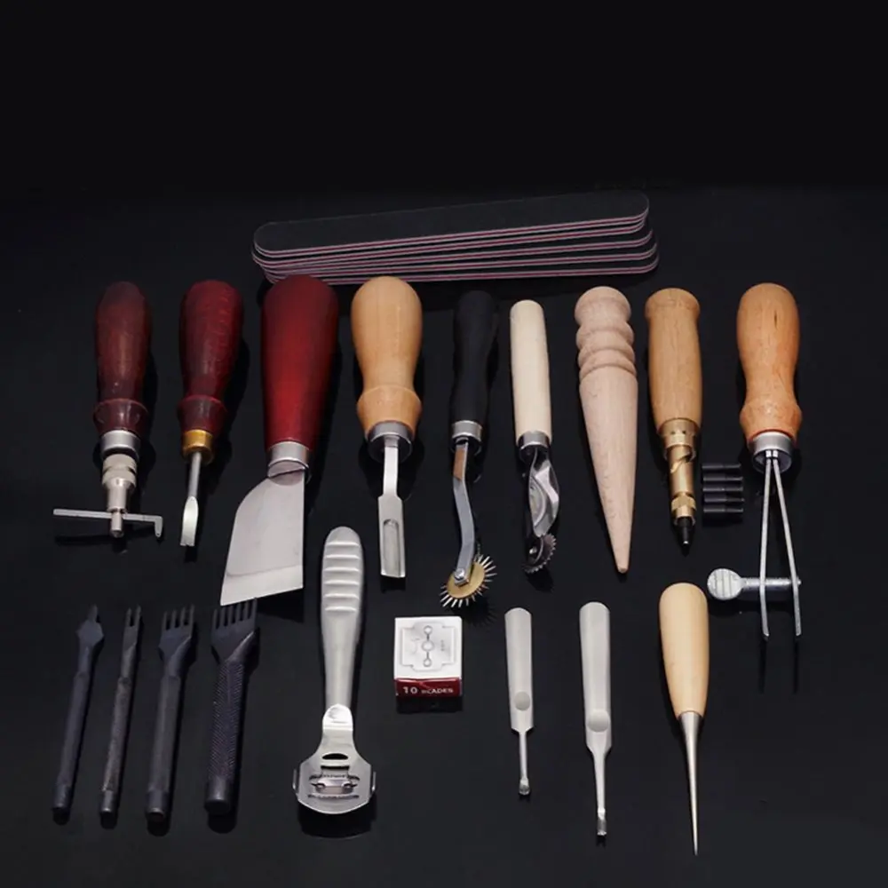 19pcs/set Leather Craft Punch Tools Leathercraft Stitching Carving DIY Handmade Groover