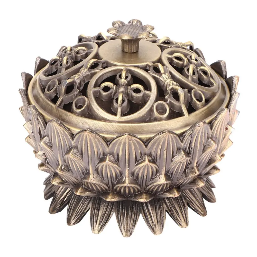 Zinc Alloy Home Decoration Lotus Incense Burner 7*5cm Joss Stick Holder(Bronze)