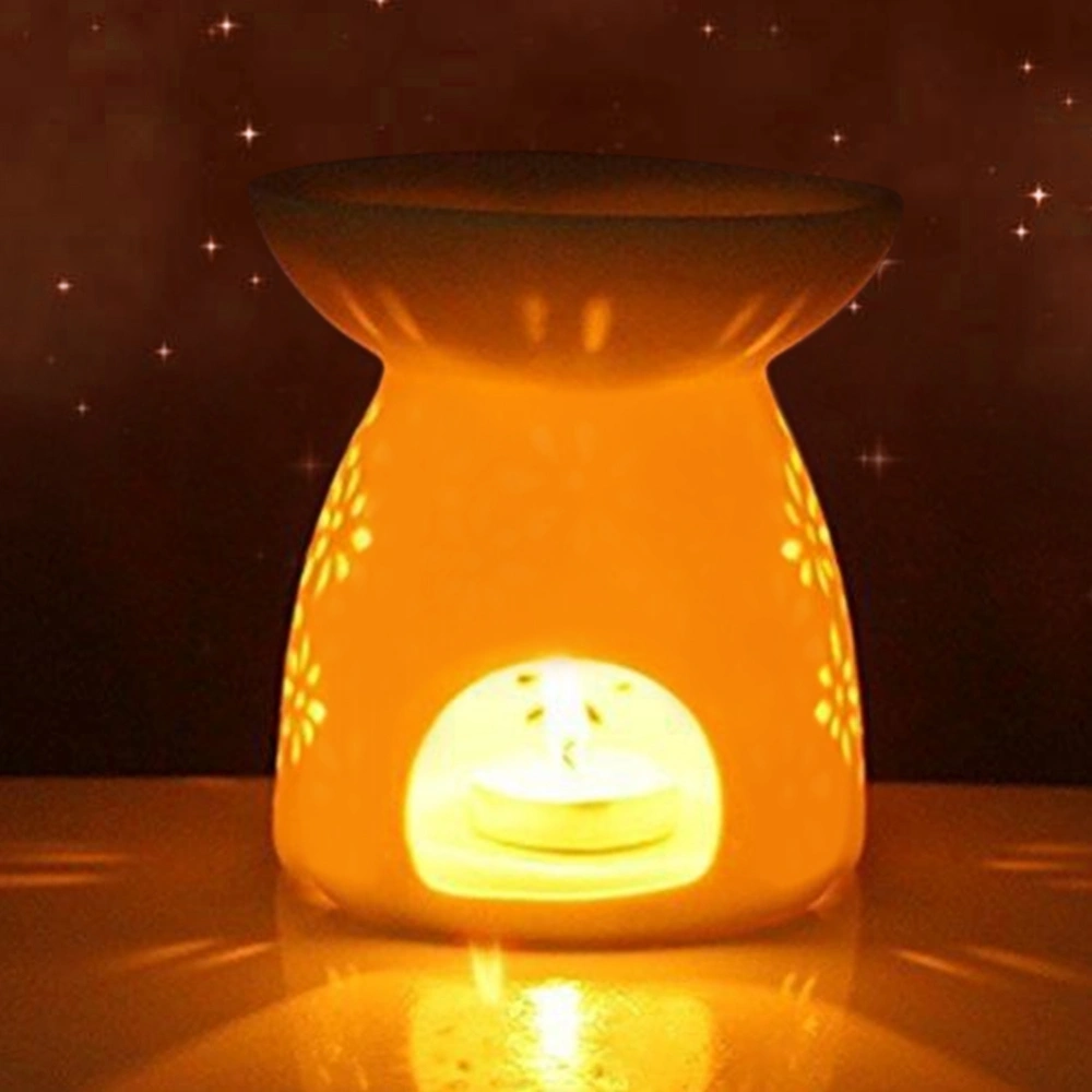 Ceramic Candle Holder Essential Oil Burner Diffuser Aroma Incense Lamp for Home Decor (Flower)