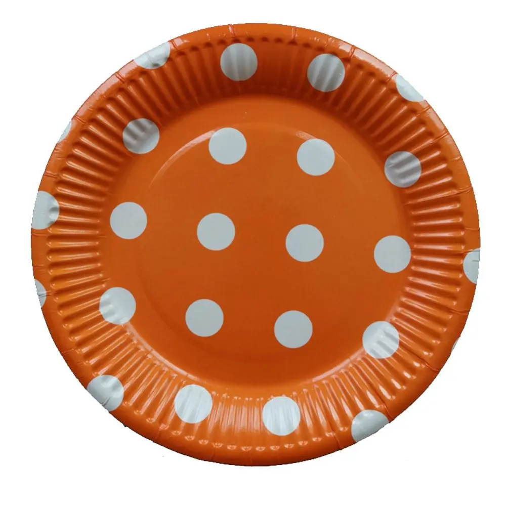 10Pcs Party Supplies 7 Inch Dot Paper Tray Cake Plate Disposable Barbecue Plate(Orange)