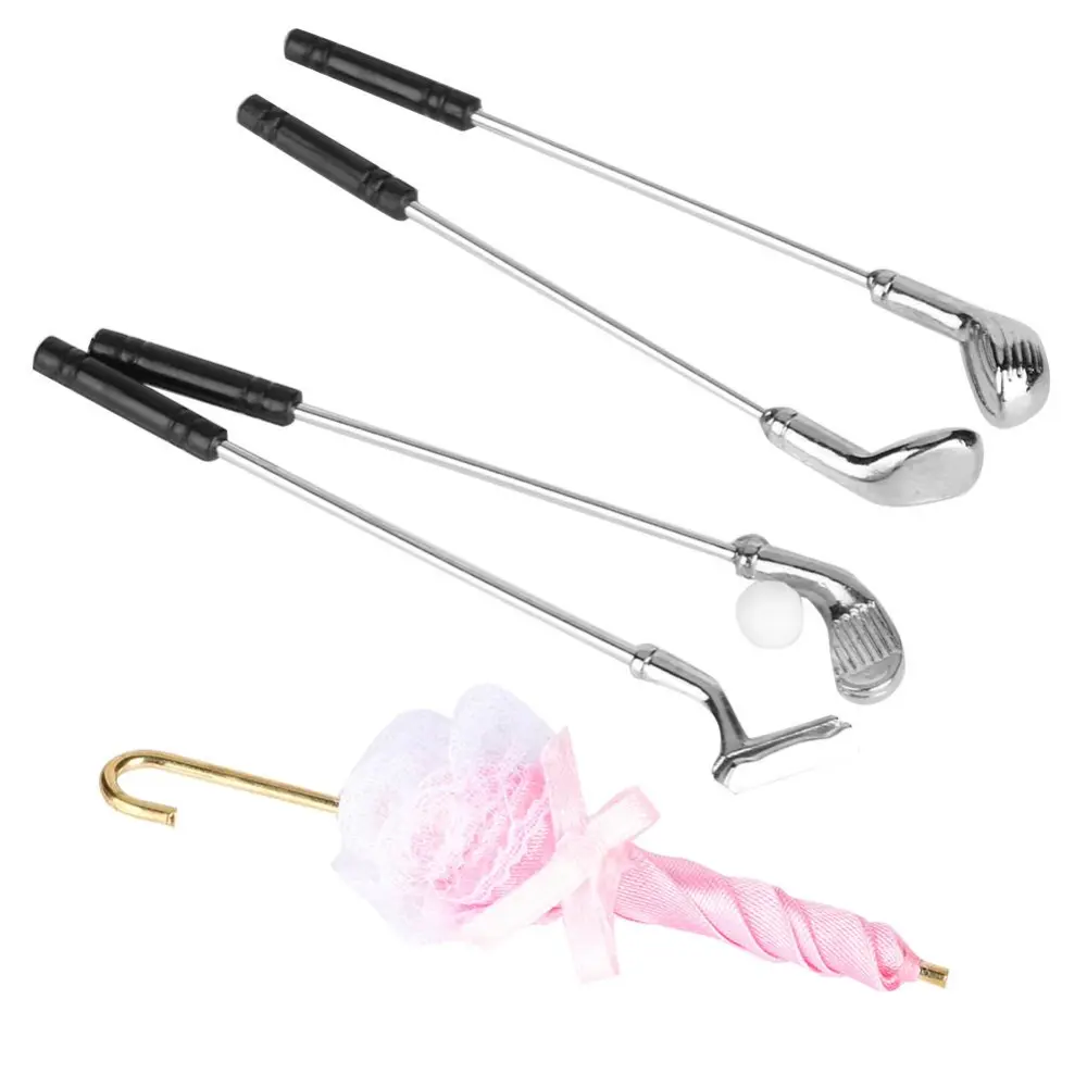 1/12 Doll House Accessories Miniature Golf Club Ball Set & Umbrella Model