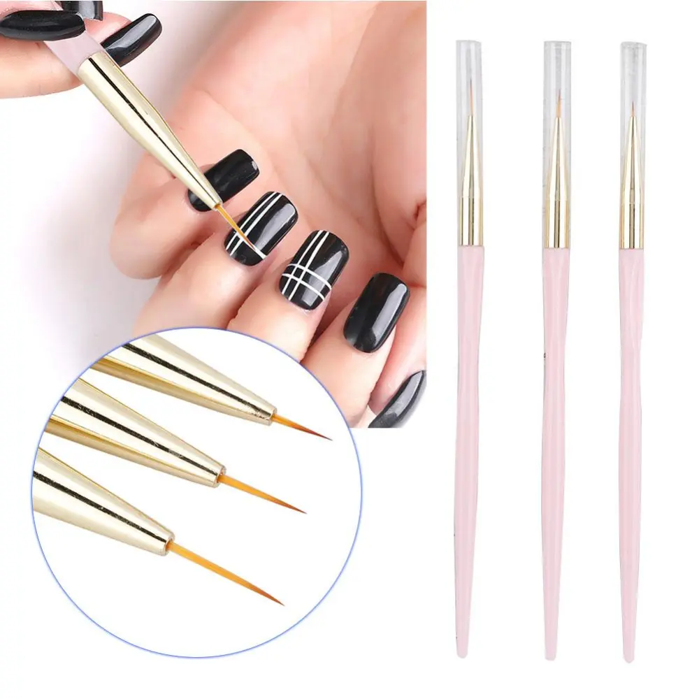 3Pcs Nail Art Pen Brush Set Manicure Tool Line Drawing Painting Pen Pink