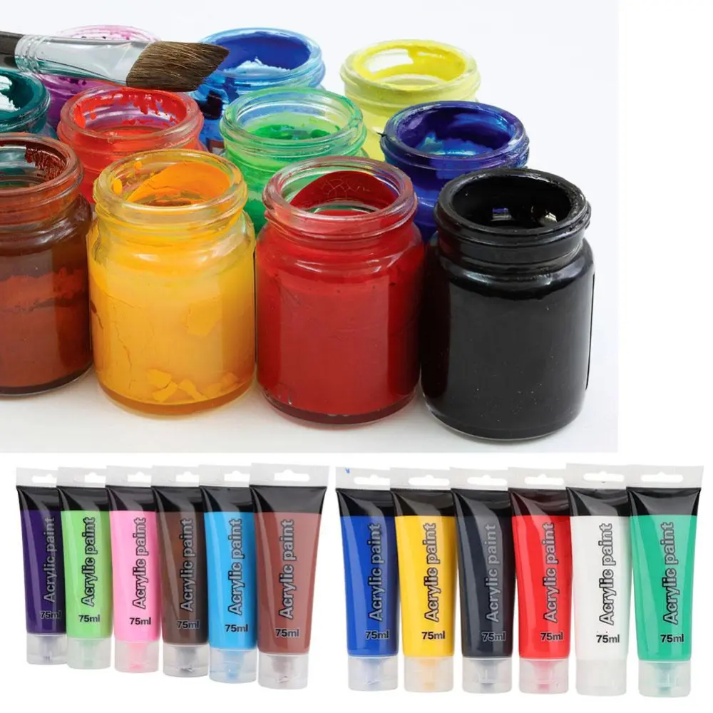 75ml/bottle 12 Colors Tubes Paint Acrylic Paint Lot Art Painting Drawing Pigment Set