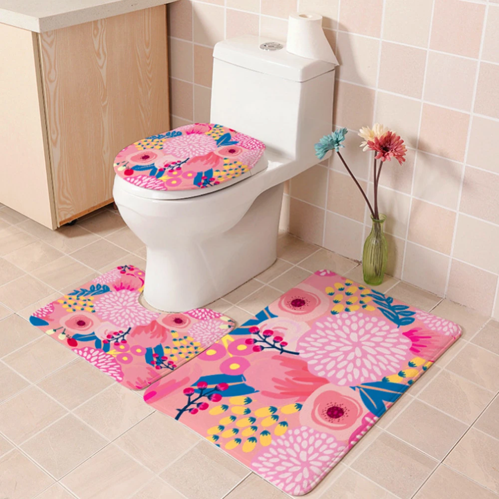 3Pcs/Set Flannel Bathroom Non-Slip Shower Pedestal Rug Toilet Lid Cover Bath Mat Foot Pad #1