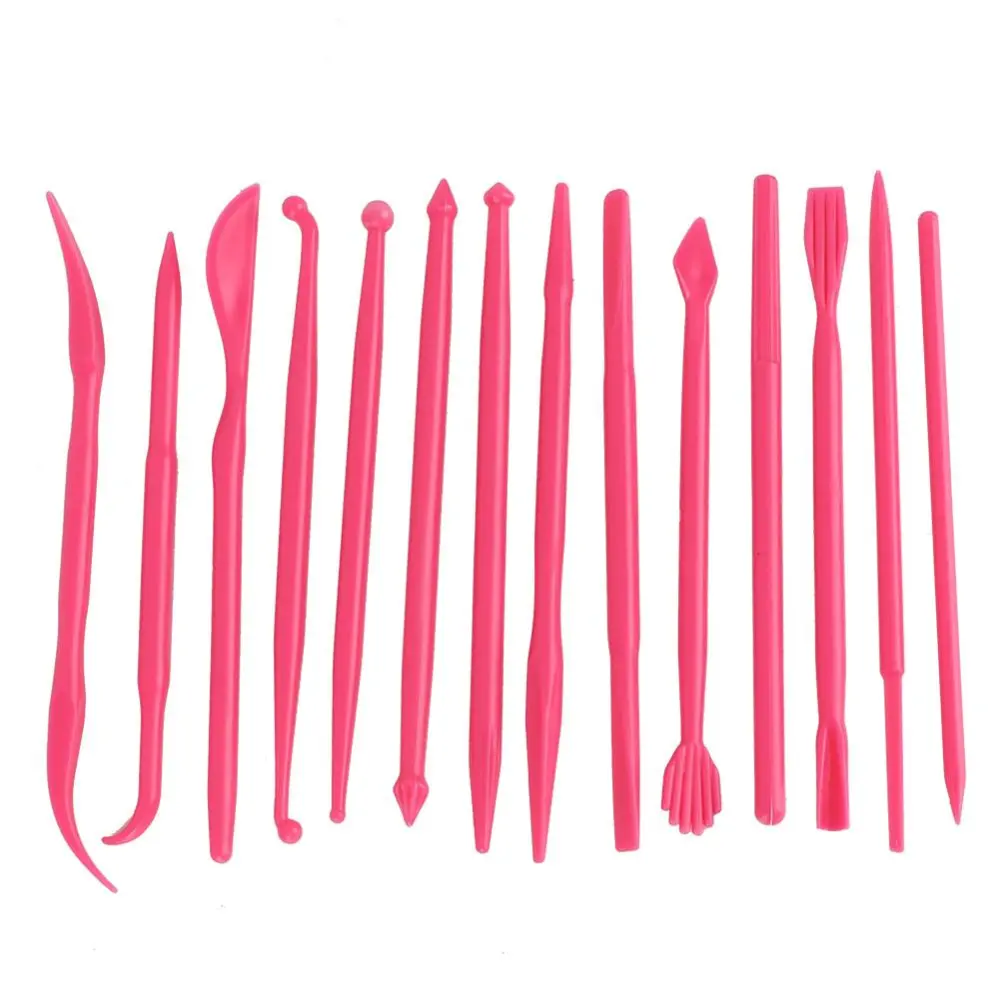 14Pcs DIY Plastic Clay Sculpting Set Pottery Shaper Polymer Modeling Hand Tool(rose red)