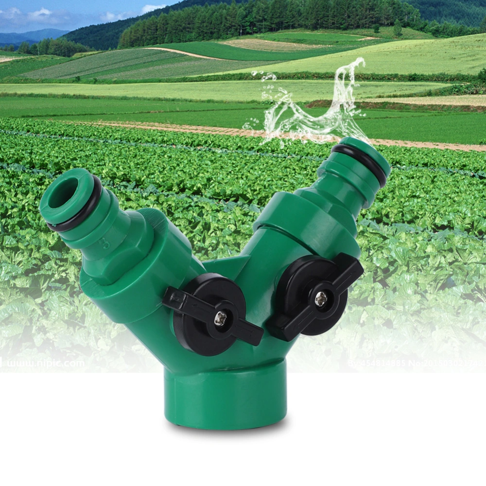 Two Way Pipe Divider Hose Splitter Garden Water Tap Adapter With Valve