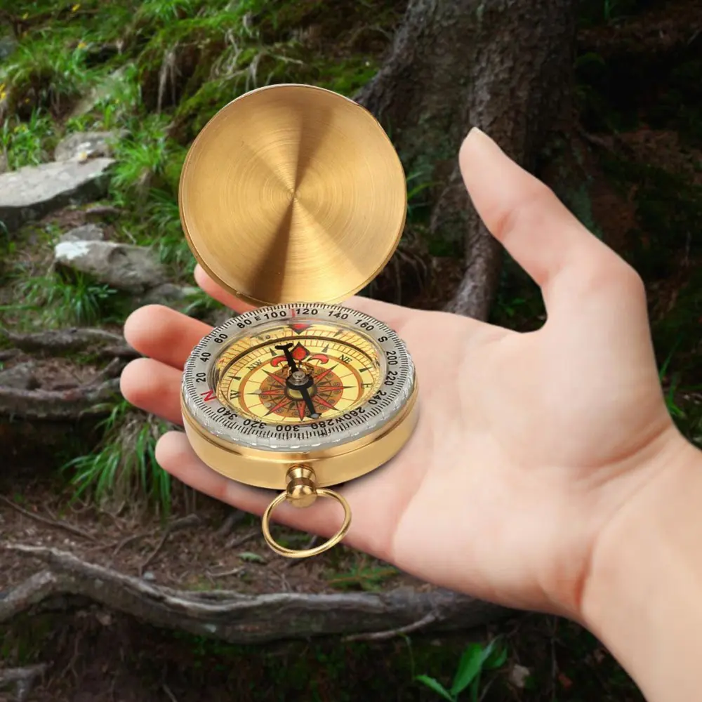 Outdoor Luminous Copper Camping Survival Gear Compass with Hanging Ring Souvenir Gift