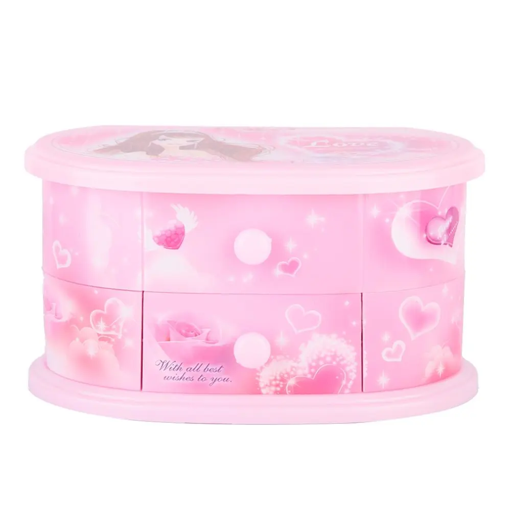 Heart Shape Dancing Ballerina Music Box Jewelry Box Storage Case with Mirror for Girls(Pink)